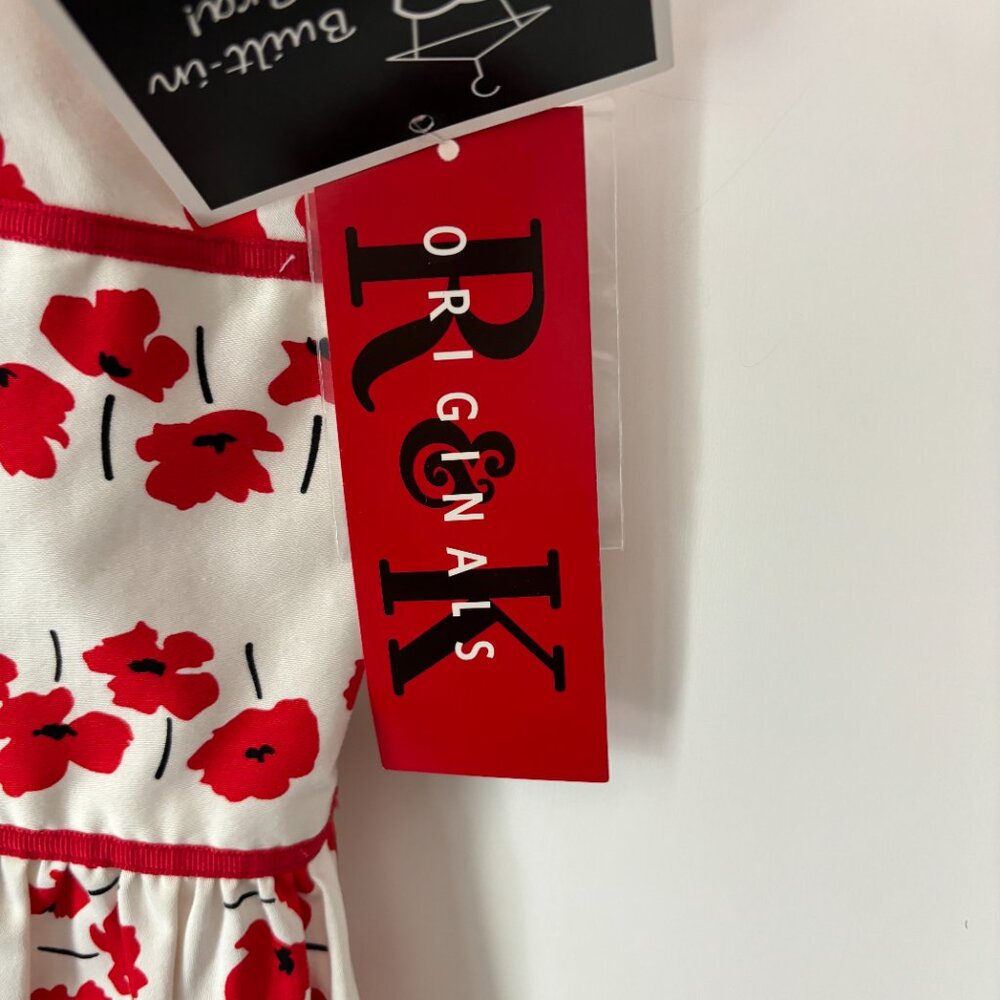 Vintage R&K Originals Red Poppy Flower Built in Bra Fit and Flare Sundress 10 - Picture 8 of 15